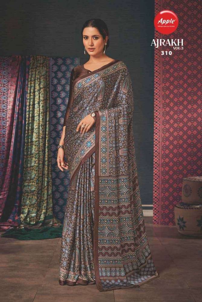 Ajrakh Vol 3 By Apple Printed Daily Wear Sarees Catalog

